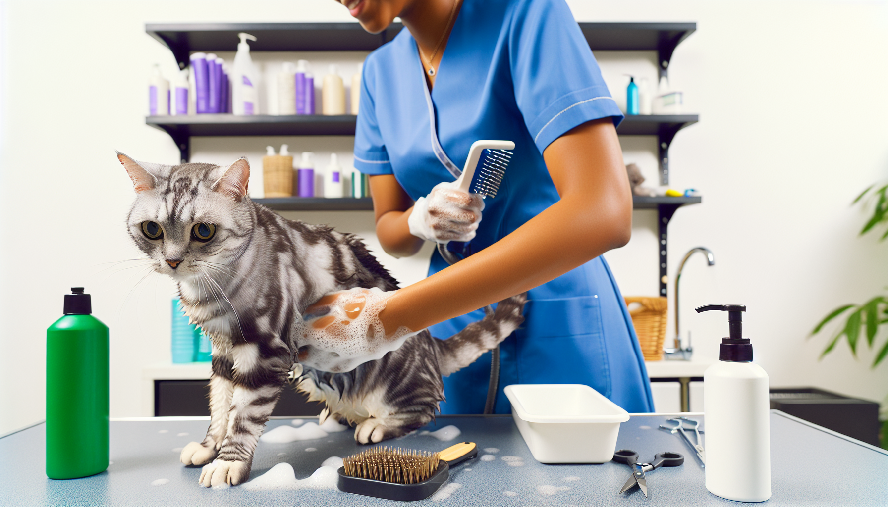 Cat grooming preparation for a cat show